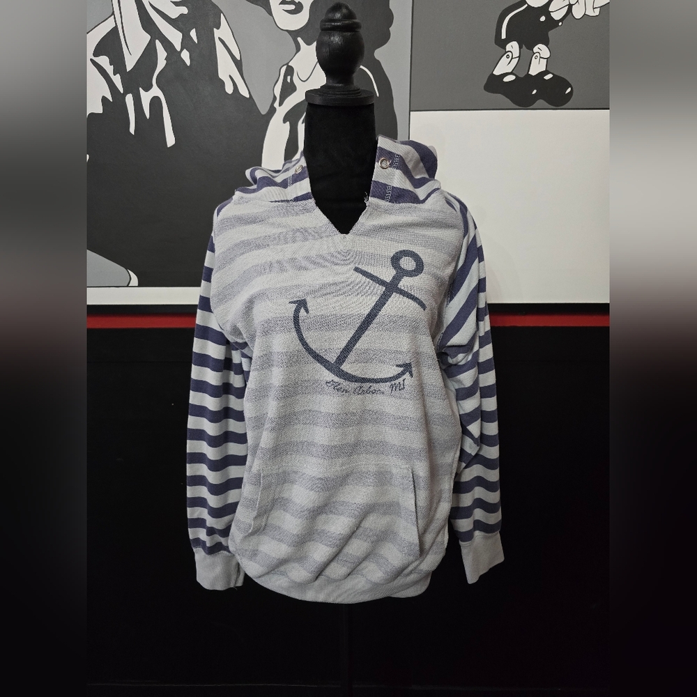 Momentum XXL Glen Arbor Michigan Striped Anchor Hoodie